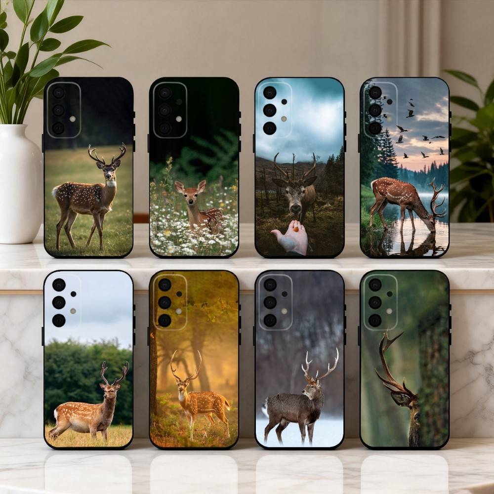 Изящный Чехол для Телефона с Изображением Оленя Сика для Samsung Galaxy A73,A72,A71,A70,A53,A52,A51,Мягкий Силиконовый Черный Чехол