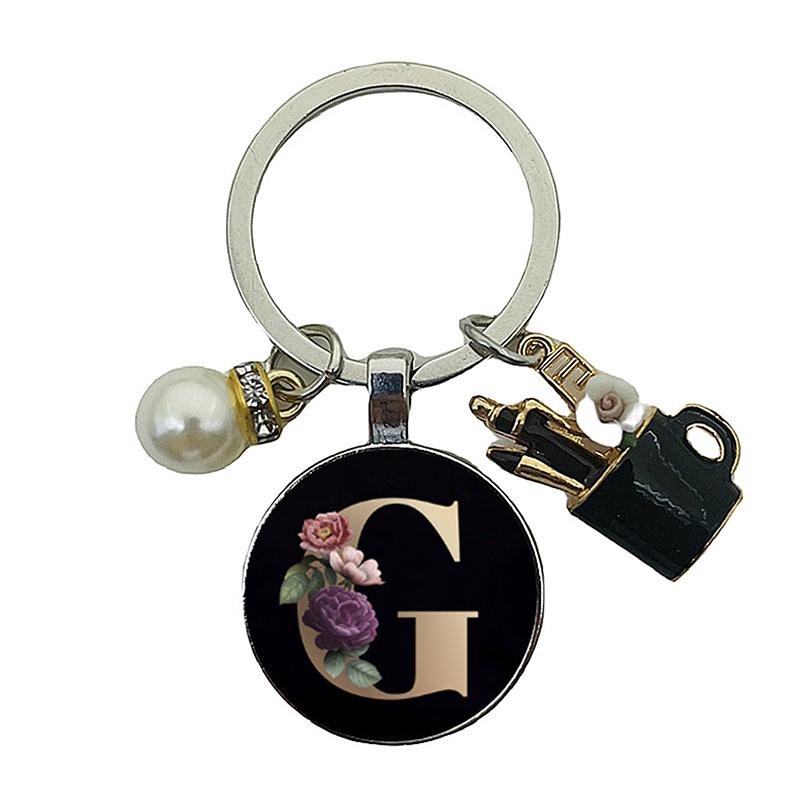 A-Z Letters Elegant Imitation Pearl Key Chain Charm Enamel 26 Letters Key Ring