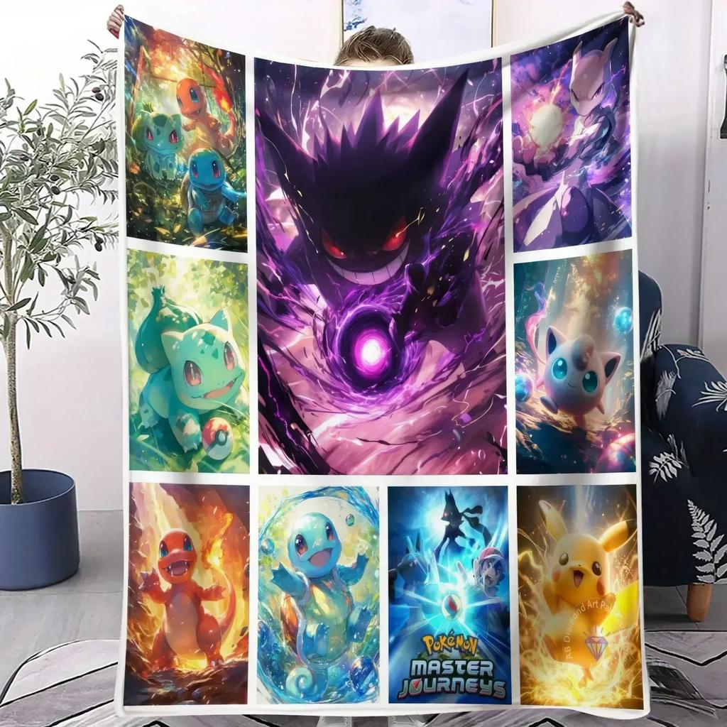 Vibrant Neon Pikachu Flannel Blanket Soft Warm Fleece Throw For Home Decor Sofa Bed Cover Travel Camping Shawl Pokémon Fans Gift