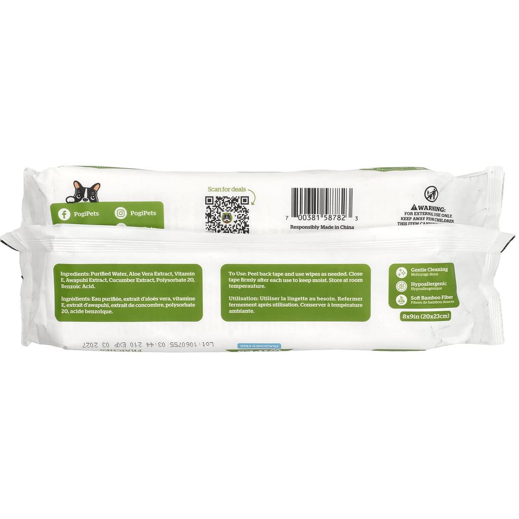 Pogi's Pet Supplies Салфетки для ухода, без запаха, освежающие салфетки, 100 шт.