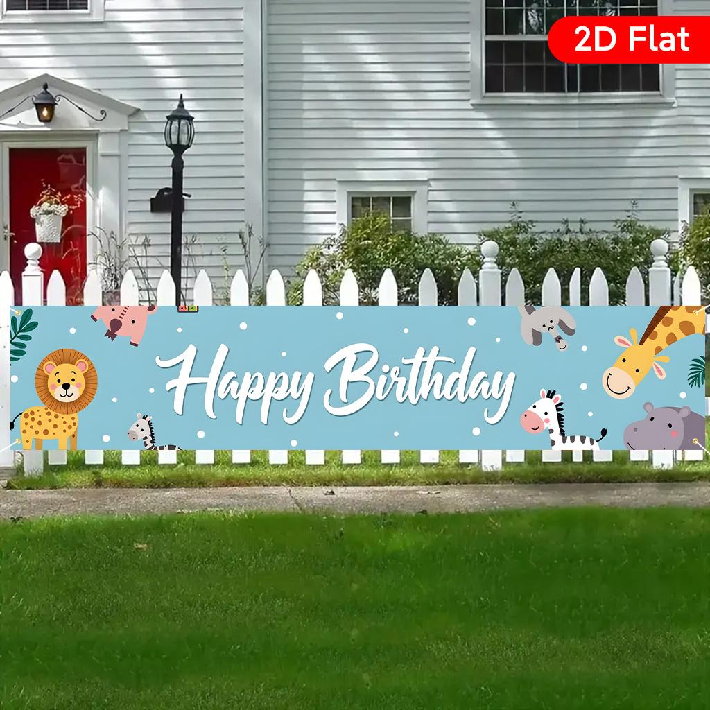 Birthday Yard Banner, Animal Group Greeting Card, Polyester Outdoor Anniversary Wedding Decoration
