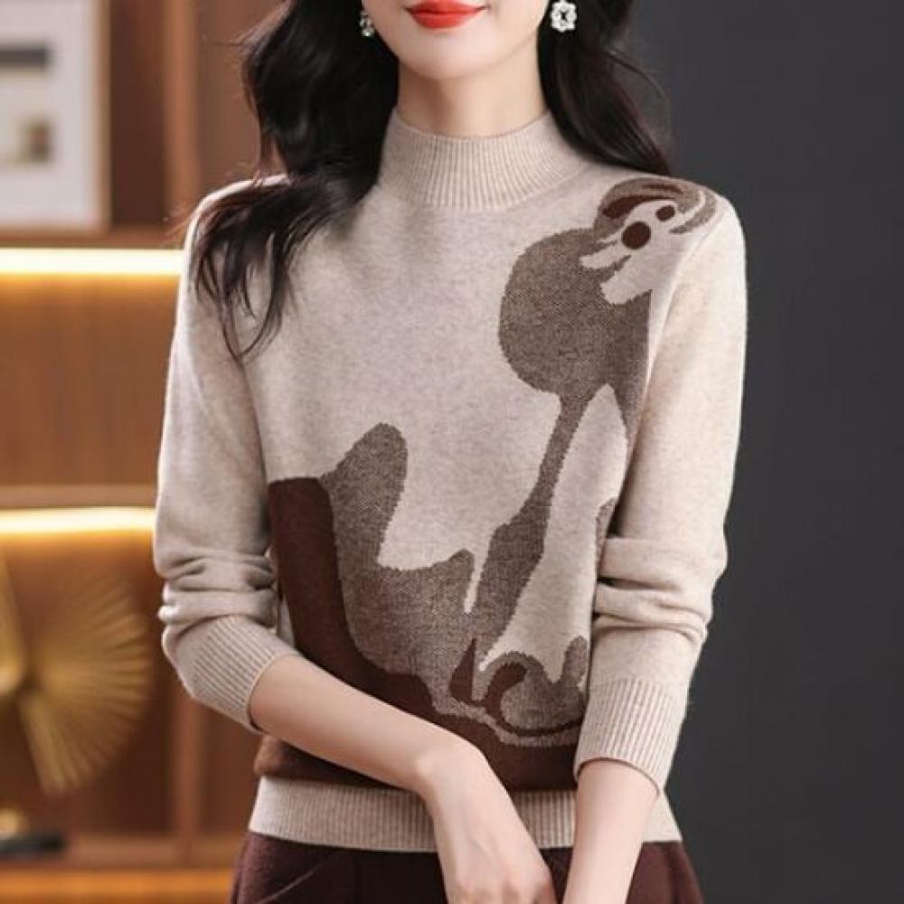 Navava Women Color Accent Half Polo Long Sleeve Knit Nk3541