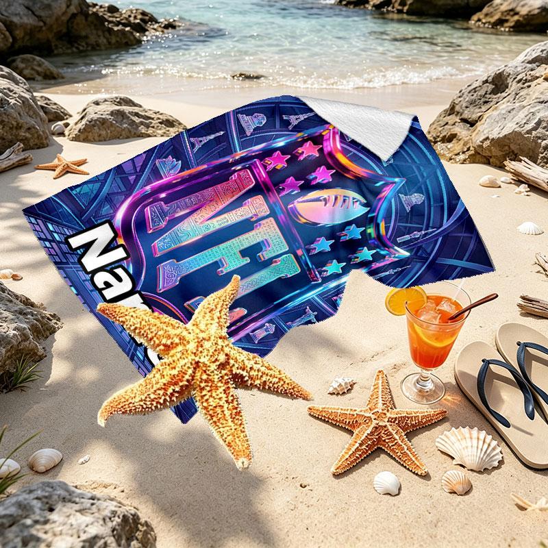 Custom Name Personalized NFL Print Beach Towel, for Trip Camping Beach Party Home Decor, Birthday Gift for Family & Friends