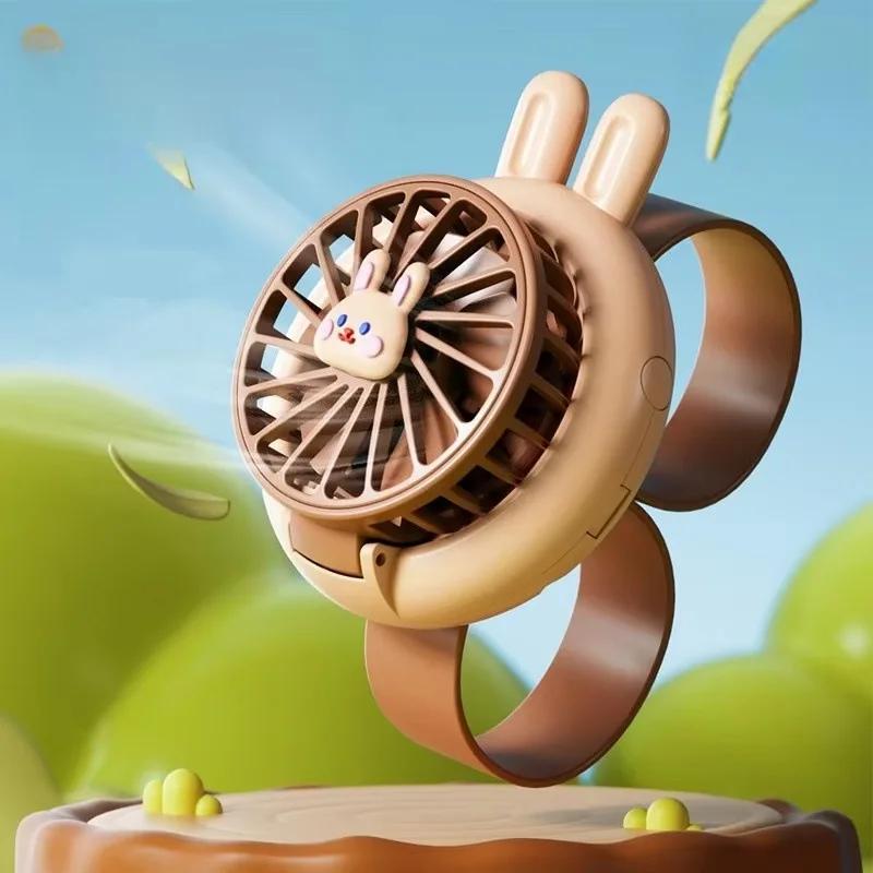 Детский мини-ручной вентилятор с USB-подзарядкой, милый мультяшный вентилятор-часы, портативный маленький вентилятор для использования на улице и в помещении, 3 скорости