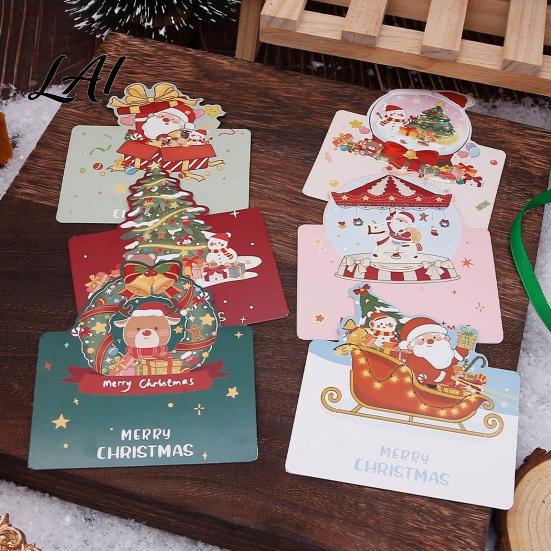 Colorful Paper Crafts 10 Pcs 3D Christmas Greeting Card Cute Tree Santa Snowman Holiday Cards Wreath Design for Festive Messages Wishes Eve
