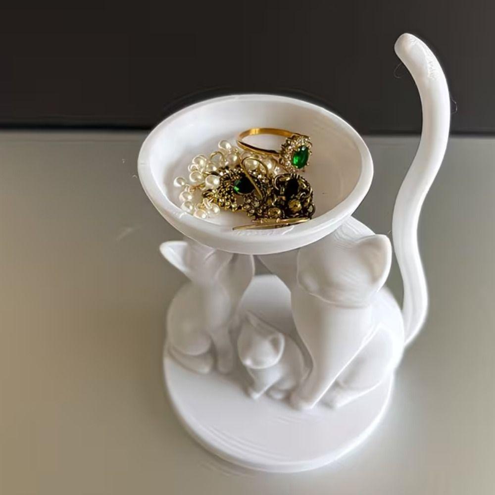 Cartoon Jewelry Storage Tray Decorative Key Tray Large Capacity Cat Ornament Desktop Use