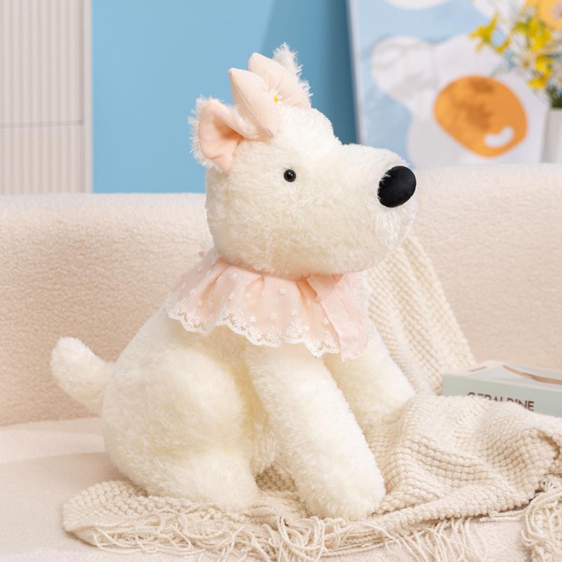 Stuffed Doll Multi Size White West Highland Terrier Soft Plush Bow Lace Collar Cute Home Decor Holiday Gift Collection