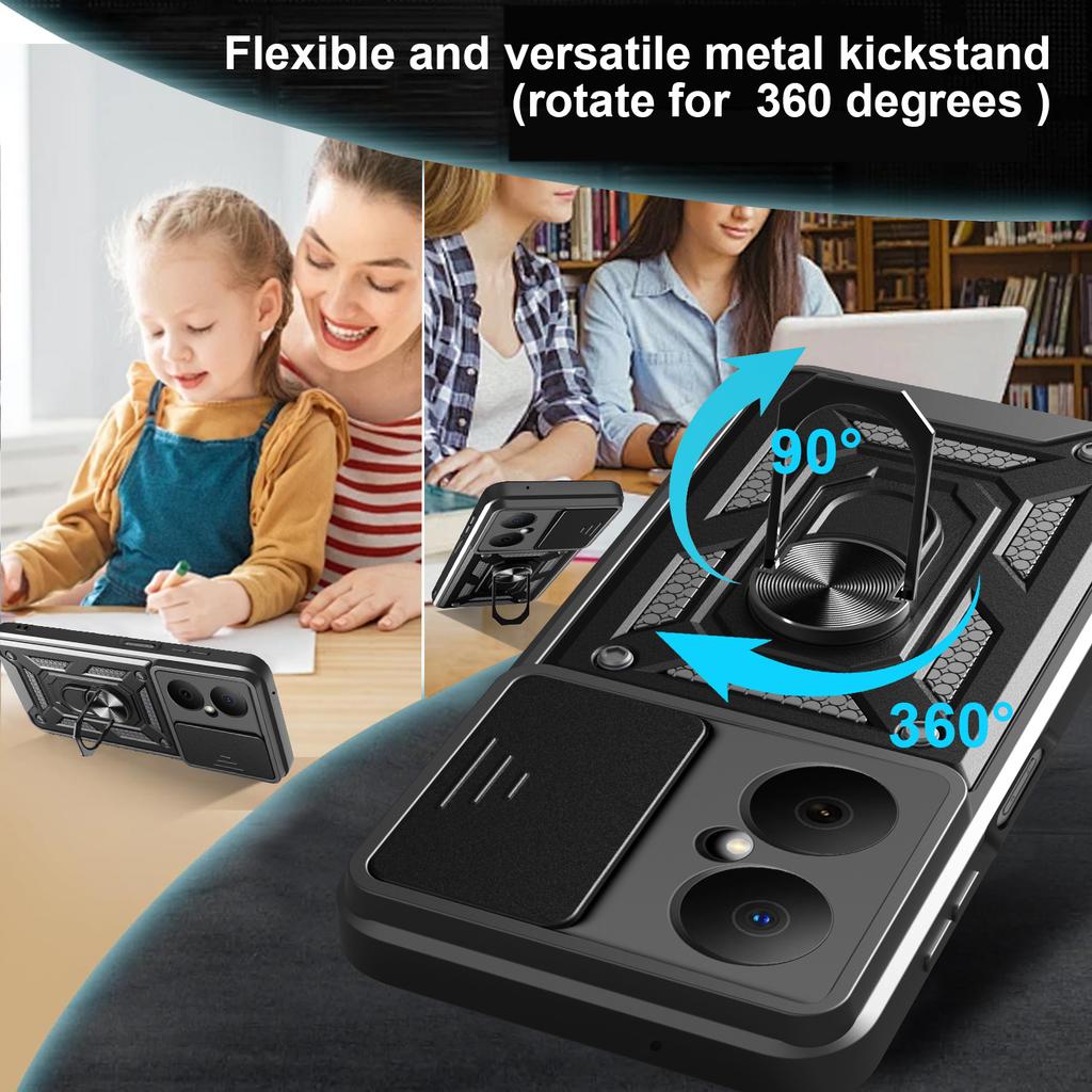 For Huawei Nova Y73 4G Case with Slide Camera Lid PC+TPU Kickstand Phone Cover