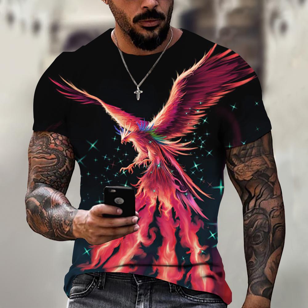 Летние мужские футболки с принтом 3D Phoenix, графические топы с коротким рукавом, модные футболки в стиле хип-хоп, мужские футболки больших размеров, винтажная мужская одежда