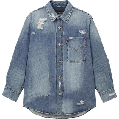 Levis Рваная Повседневная Удобная Свободная Джинсовая Куртка Мужские куртки Джинсово-синяя 0017L-0000