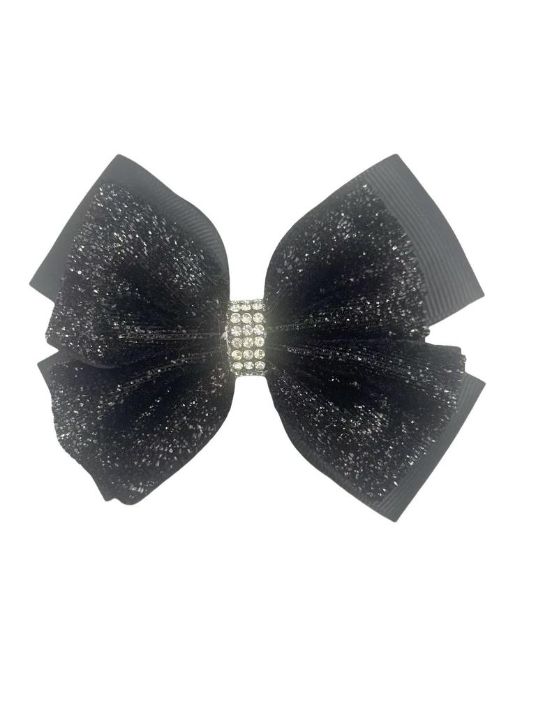 European Style Kids Sequin Bow Hair Clip with Rhinestones - Shiny Double Layer Accessory