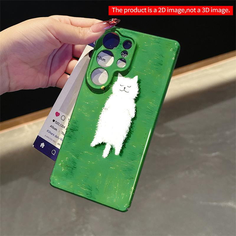 2DFlat Samsung phone case White Cat Sleeping on Green Grass Phone Case Applicable to Galaxy S23 S24 S25ULTRA S26 A12 A14 A15 A16 A54 A55