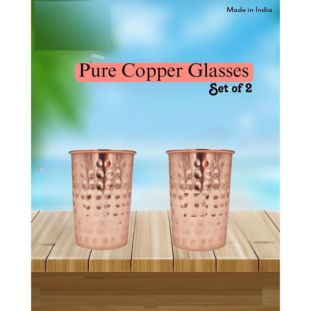 8 Litre Hammered Copper Water Dispenser (Matka) Container Pot with 2 Pure Copper Glasses Pure Copper and Ayurvedic Health Benefits