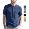 Мужские рубашки на пуговицах Хлопок и лен с короткими рукавами Однотонные топы с карманами Легкие повседневные праздничные повседневные летние пляжные футболки
