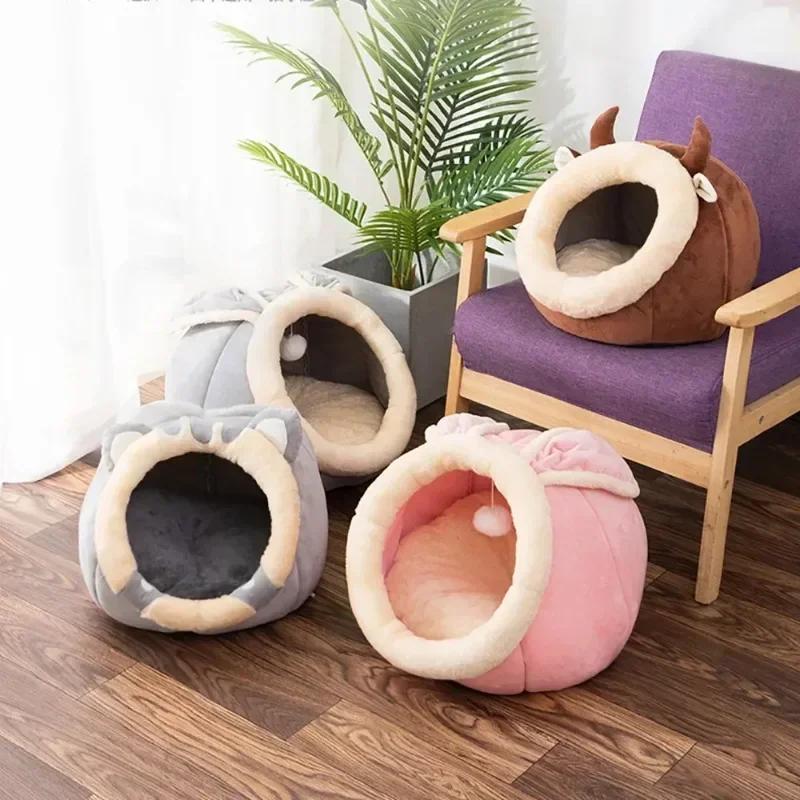 Кошачья кровать, дом, конура, гнездо, круглое гнездо для домашних животных, спальная пещера, кровати для котят, корзина для домашних животных, уютный шезлонг для котенка, подушка для кошачьего домика, палатка, домик для собаки