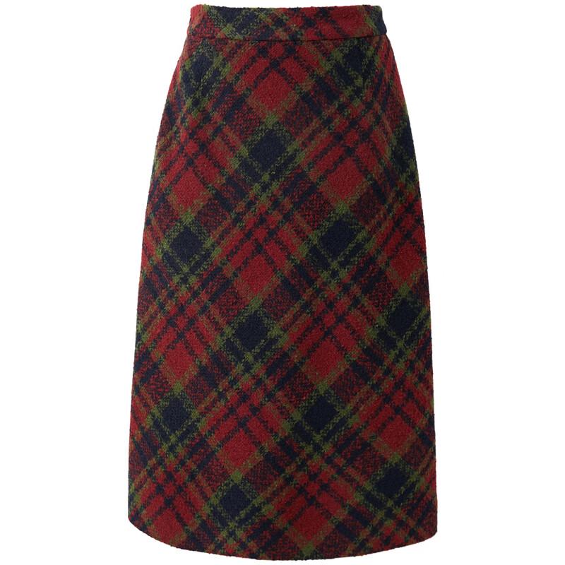 Sancai Plus Size Retro Plaid High-Waisted Slit Maxi Skirt