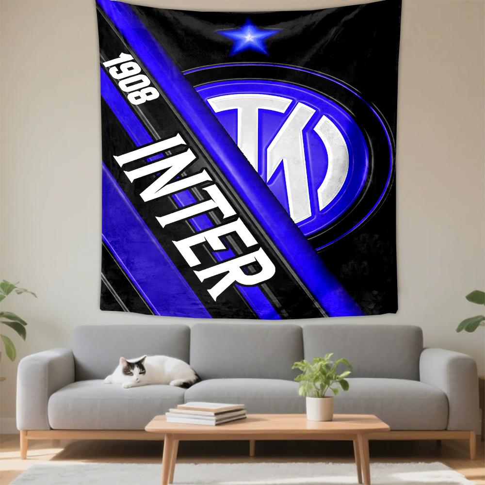 "Inter Logo with Blue and Black Design Patterned tapestry for bedroom and living room home decor"