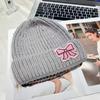 Lace Edge Bow Beanies Hat Solid Color Winter  Knitted Cap Cute Bow Knitted Pullover Hat  Outdoor