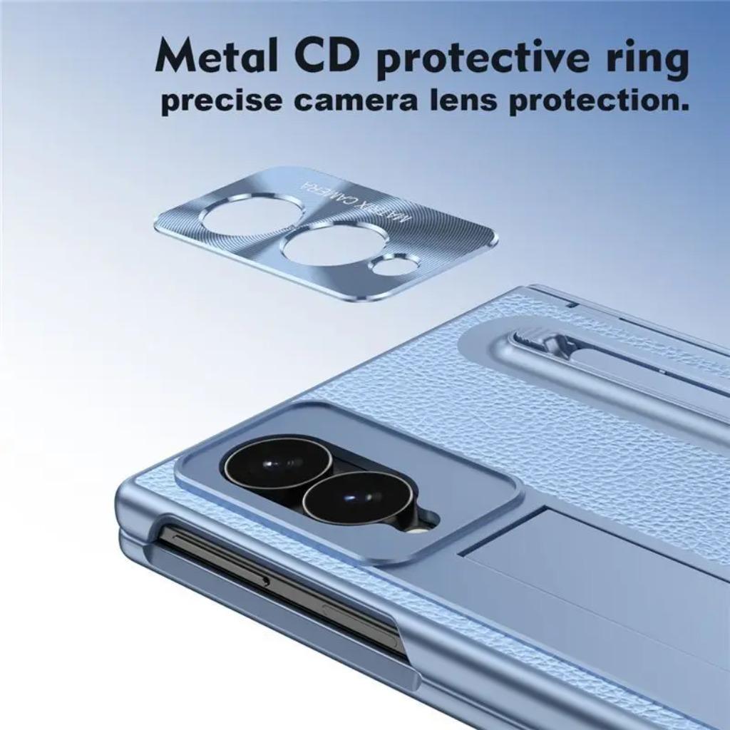 ZFold8 Phone Case Invisible Bracket Lichee Leather Cover with Pen Slot Screen Film for Samsung Galaxy Z Fold 8 Ultra 7 6 5 4