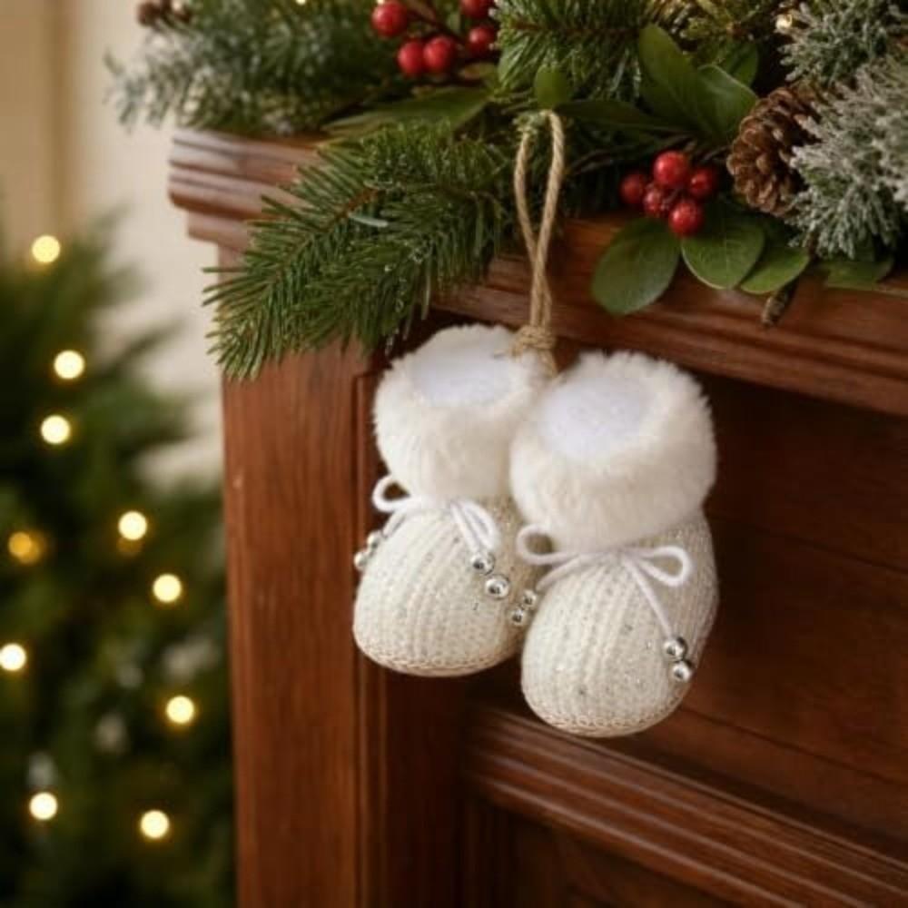 Built-in Hanging Loop Knitted Christmas Boots Bow Beads Boot-Shaped Ornament Box Embellishment