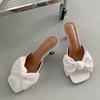 New Fashion Bow -Knot Designer Slides Women Mules Slippers Outdoor Square Toe Thin High Heels Sandal Party Dress Shoes