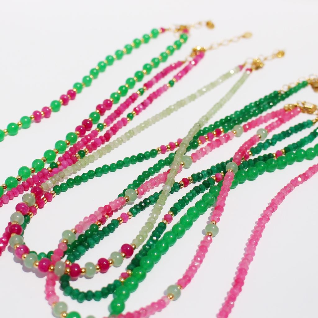 Легкий роскошный ювелирный дизайн, розовое и зеленое ожерелье из натурального камня с бусинами, изысканная цепочка на ключицу 742