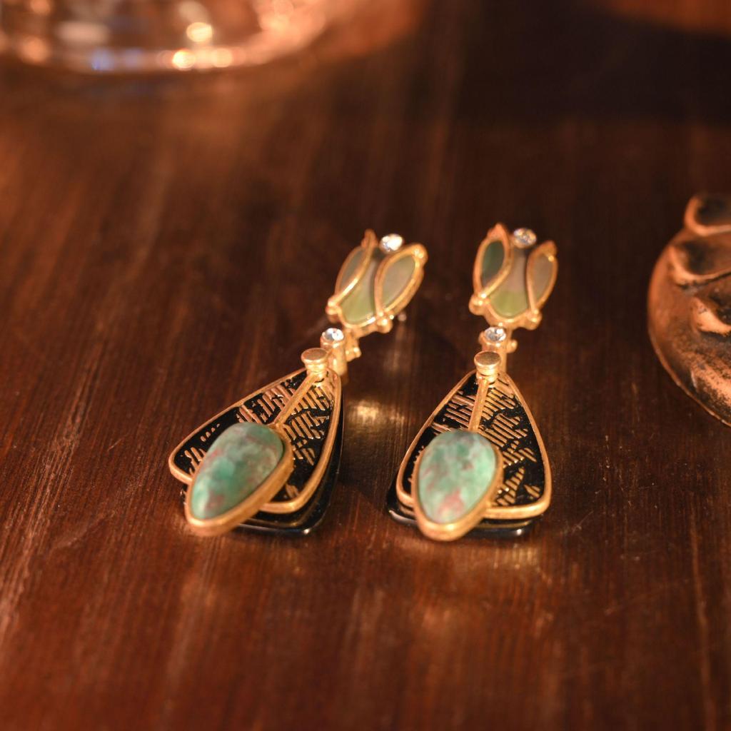 Западные Винтажные Европейские и Американские Ручной Работы Эмалевые Позолоченные Натуральный Камень Уникальные Серьги