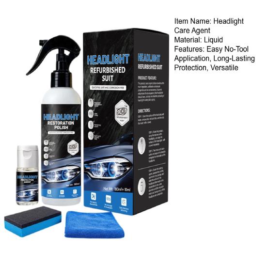 Headlight Restoration Spray, 180ml Ceramic Coating for Yellowed Headlights, UV Protection Cleaner Polish for Car Front Lenses