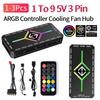 1/2/3 шт. 1-9 3-в-1 5 В 3-контактный ARGB-контроллер концентратор вентиляторов охлаждения с пультом ДУ 4-контактный PWM магнитное всасывание концентратор питание от SATA