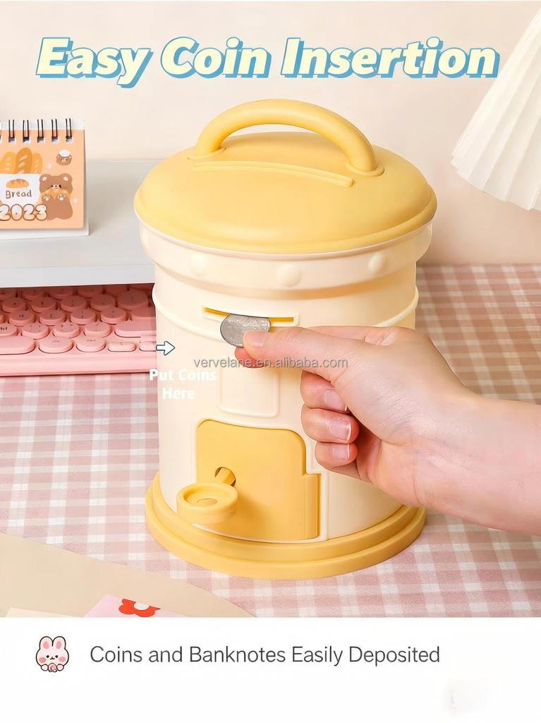 Popular High Quality Durable Box-Shaped PP Piggy Bank Key Lock-Portable Environment-Friendly Saving Money Gift for Desktop Use