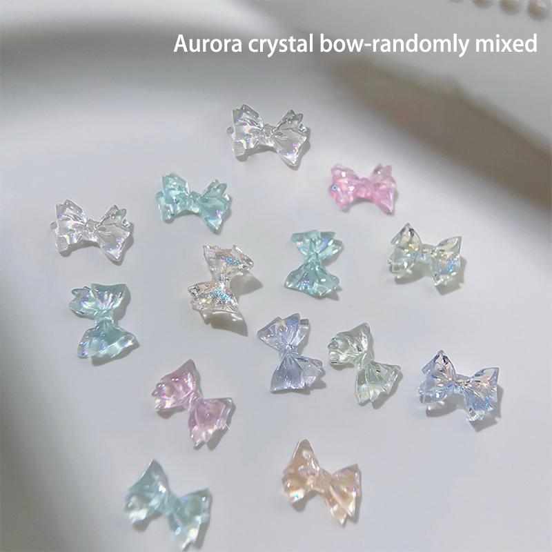 10 Pcs Colorful Aurora Jelly Clear Bow Nail Decorations 3D Resin Cute Bowkont Nail Art Charms Gems Diy Manicure