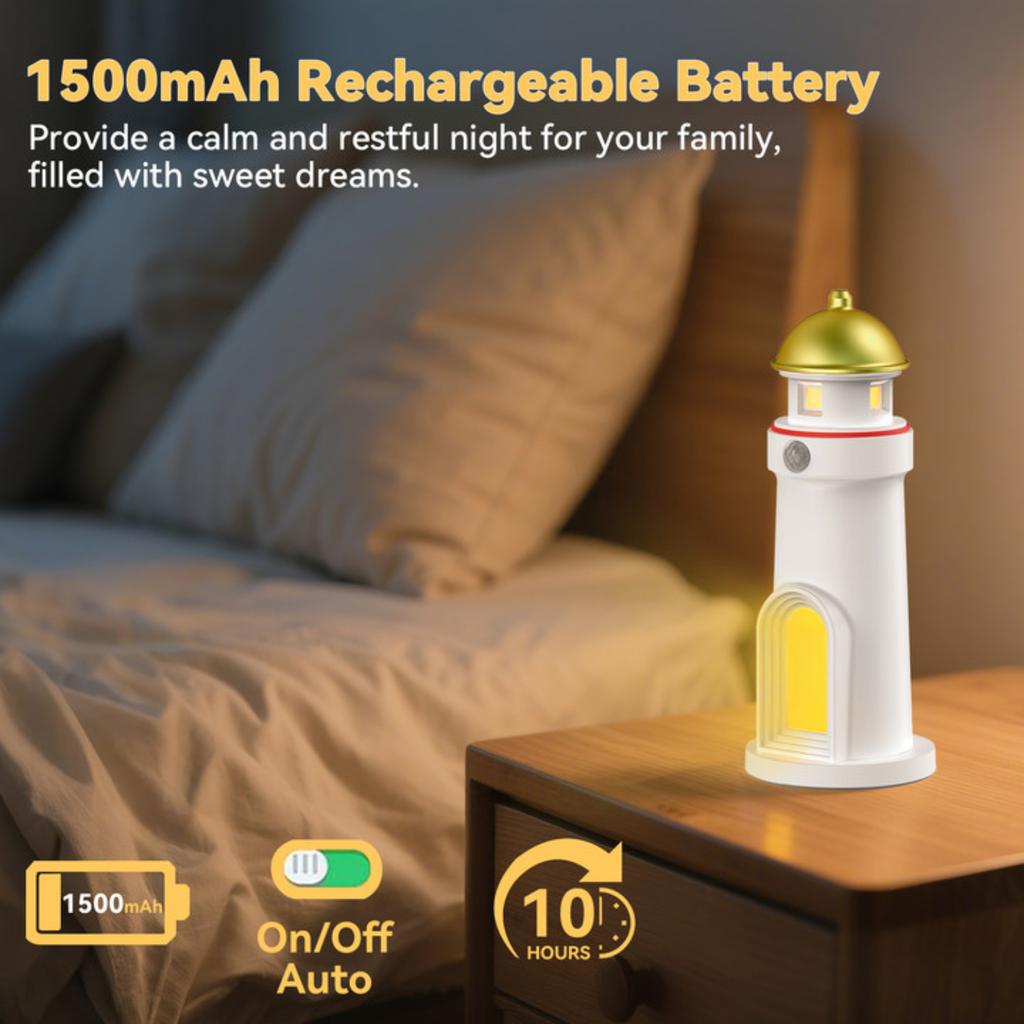 Moonlight Projection Lighthouse Night Light Motion Sensor Dimmable LED Atmosphere Lamp for Bedroom Creative Decor Christmas Gift