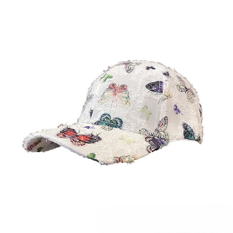 Новая летняя бейсболка с принтом бабочки для женщин Элегантный солнцезащитный дышащий и модный уличный меховой козырек от солнца с утиным язычком