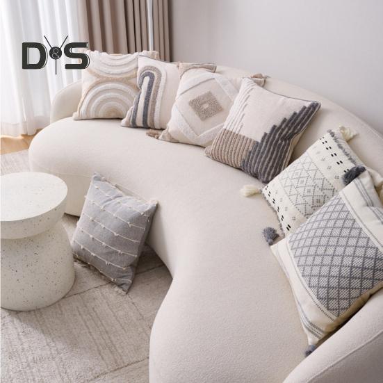 Boho Throw Pillow with Braided Rope Pattern And Tassels Soft Cotton Linen Textured Cushion for Sofa Bed Office