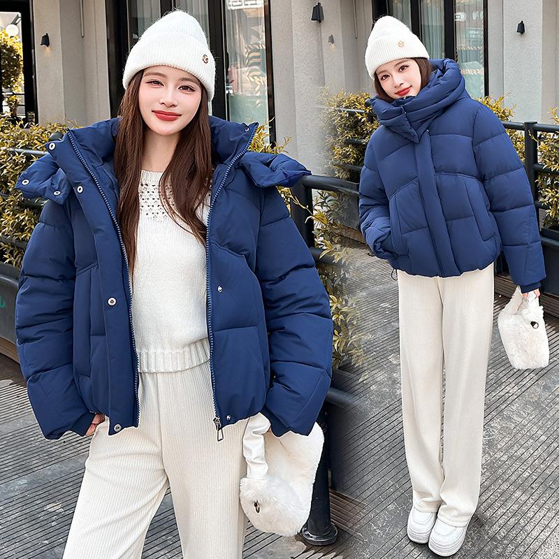 2025 женская осенне-зимняя новая куртка-пуховик в колледжском стиле, короткая, свободная, утолщенная, как хлеб, конфетных цветов