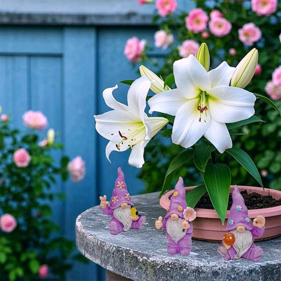 3 шт./набор Фигурки гномов с цветами Коллекционные гномы в цветочных шляпах Украшения Настольные статуэтки гномов для украшения дома, шкафа, полки