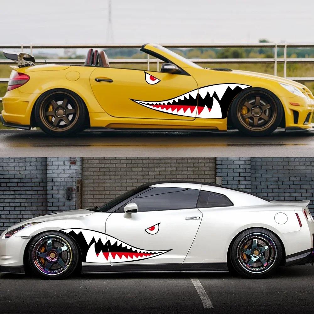2PCS Shark Mouth Teeth Die Cutting Car Stickers Window Bumper Vinyl Decals Personalized Auto Body Decoration Decals Accessories