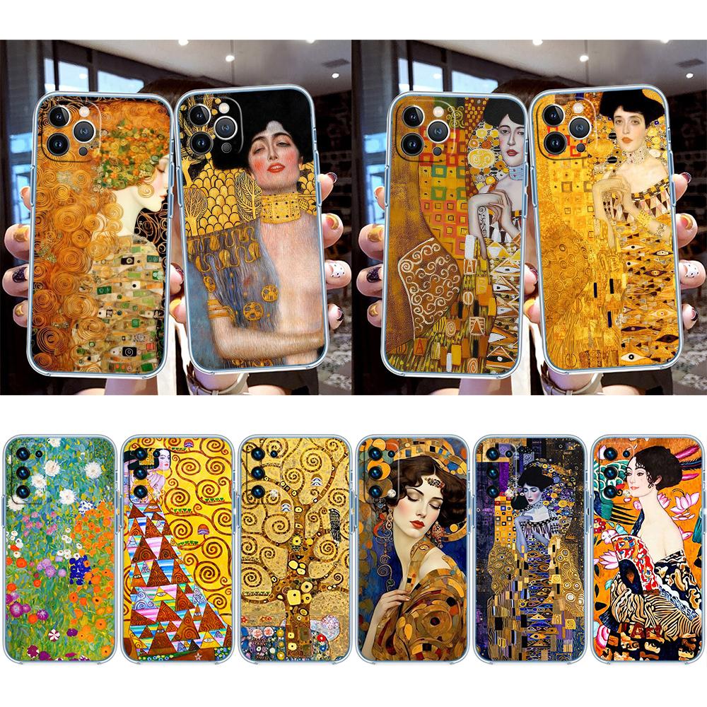 QE14 Gustav Klimt Transparent Phone Case for Motorola Moto G7 G8 G9 G84 G85 G73 G24 G15 Z2 Play Power Plus