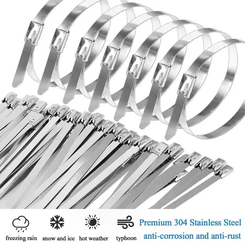 Stainless Steel Cable Ties Heavy Duty Self Locking Metal Zip Ties Fastening Rings Straps Binding Tie for Exhaust Machinery Fence