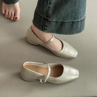 Модные туфли-лодочки с пряжкой, квадратным носком и толстым каблуком, женские летние нишевые французские туфли на высоком каблуке Мэри Джейн