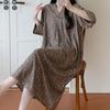 Floral printed nightdress women's summer medium-sleeved V-neck loose and comfortable can be worn outside loungewear new Chinese cotton and silk skirt