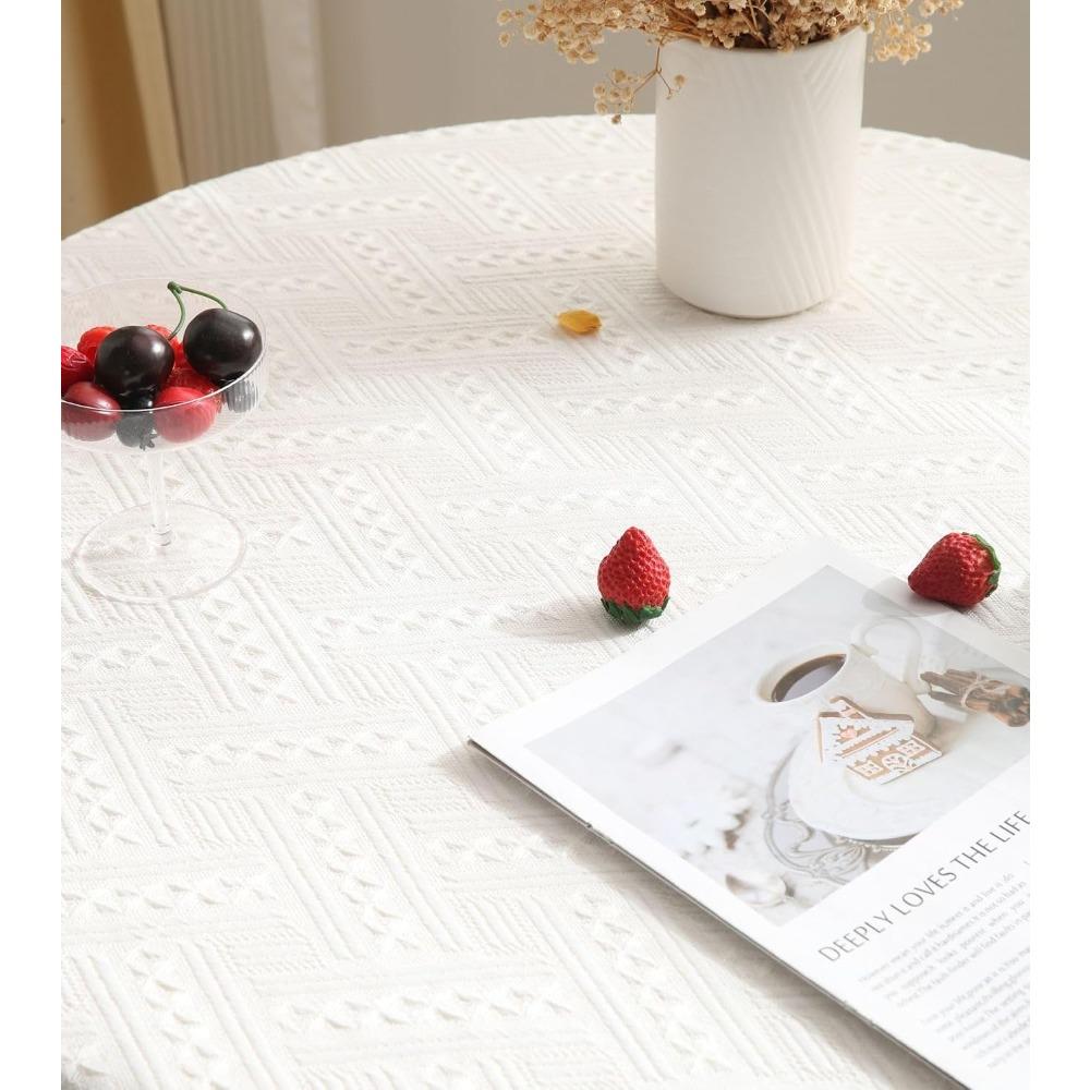 Cotton Linen Jacquard Geometry Square Tablecloth for Square/Round Tables Farmhouse Fringe Decorative Table Cloth Dust Proof Table Cover