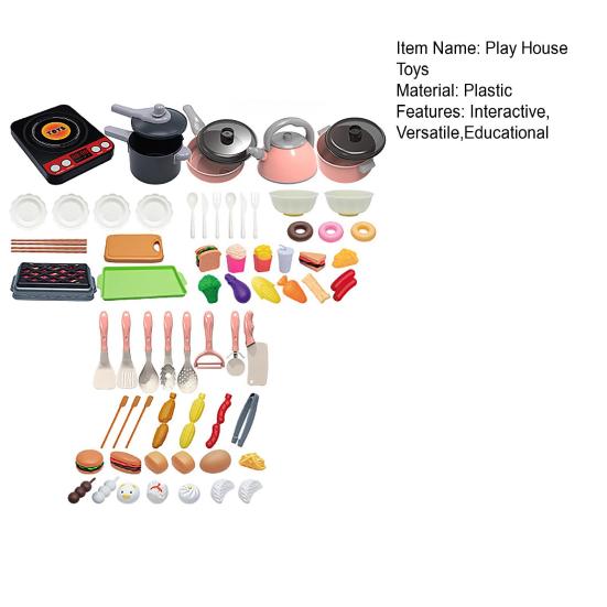 Игрушки для ролевых игр Индукционная плита Кухонный игровой набор с реалистичными звуками готовки Посуда Столовые приборы Набор продуктов для детей 3+ Образовательный подарок