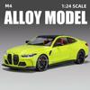 Scale 1:24 M3 M4 Toy Car Model Alloy Diecast Rubber Tires Doors Opened Miniature Light Sound Vehicles Models Kids Holiday Gifts