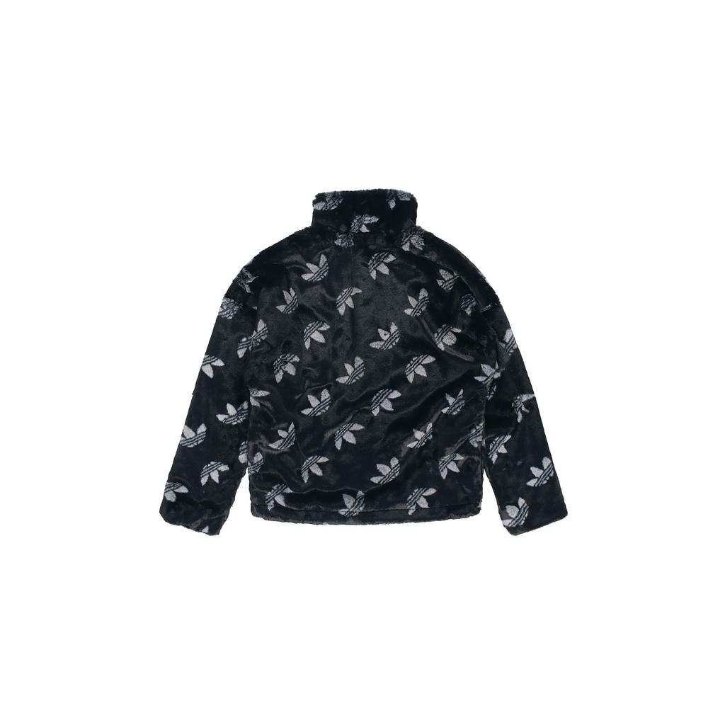 Adidas Originals Trefoil Logo Stand Collar Faux Fur Thickened Sports Jacket Unisex Jackets Black HI4656