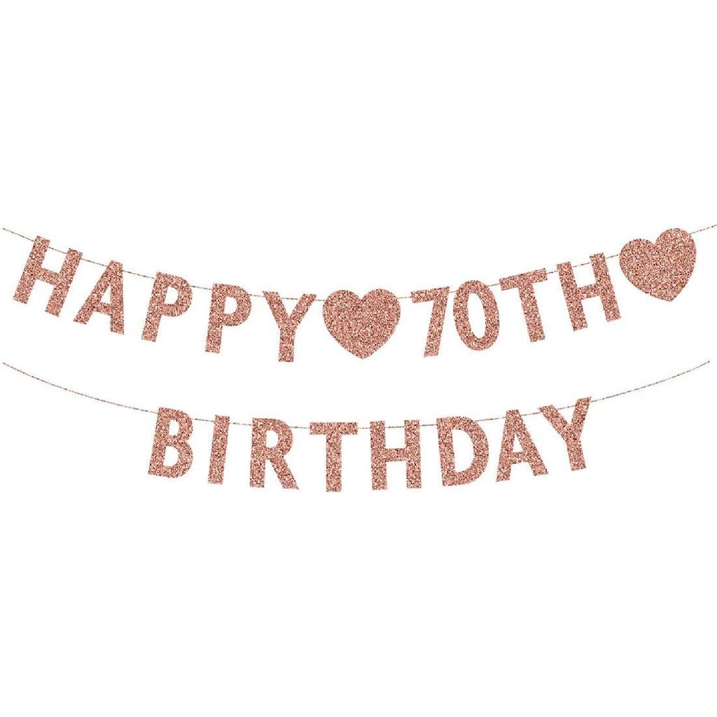 Gold Hello 70 Birthday Banner, Gold Glitter Happy 70th Birthday Party Decorations, Supplies