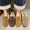 2025 осень-зима новые женские туфли Doudou из бархата, одинарные туфли из овечьей шерсти, повседневные туфли на плоской подошве из японского теплые хлопковые туфли из шерсти
