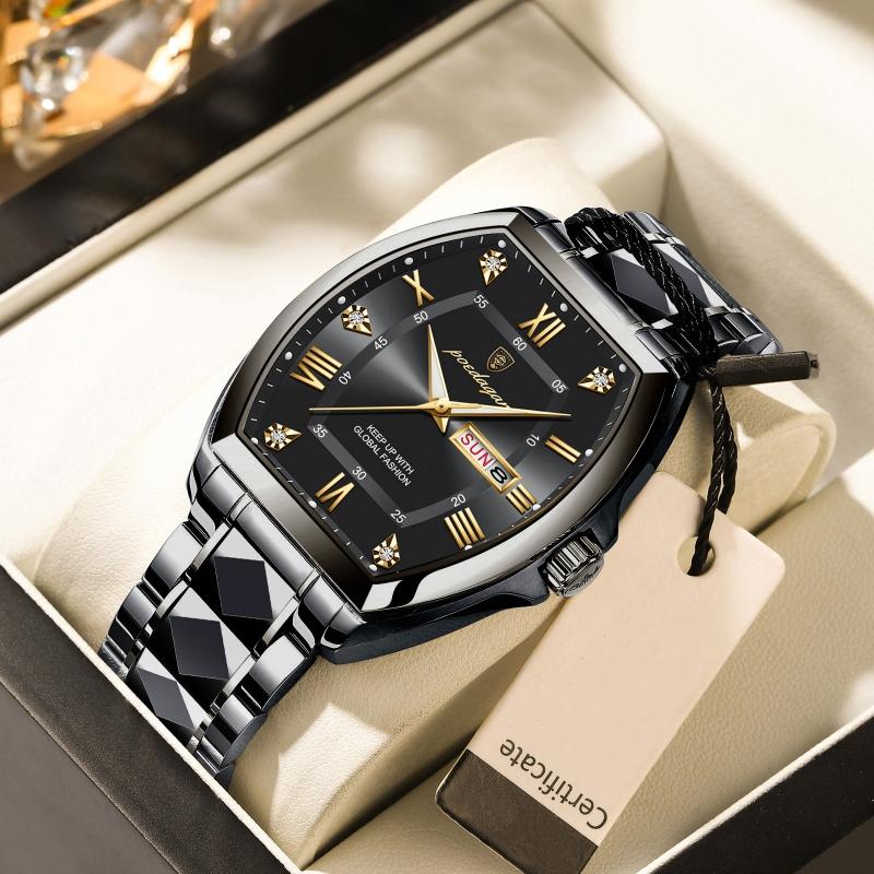 2024 New Curved Dial Men's Watch Waterproof Luminous Fashion Watch Calendar Steel Strap Tonneau Dial Watch