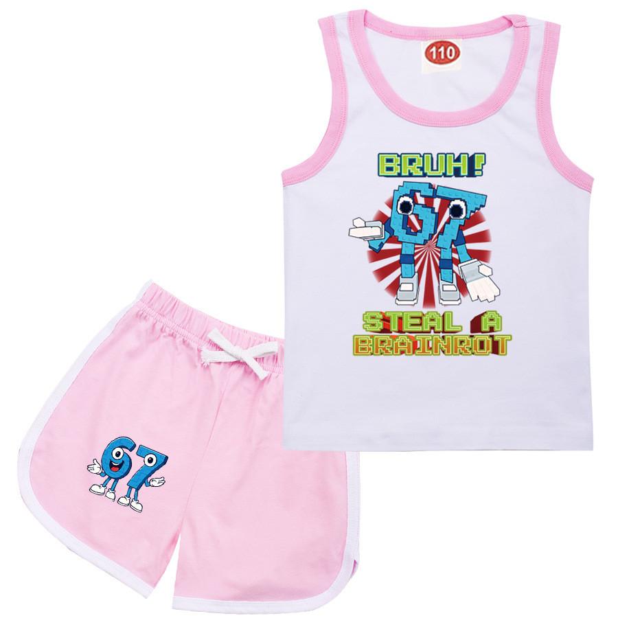 9192 Детские Крадут Мозговую гниль 67 Принт Топ Брюки Спортивные костюмы