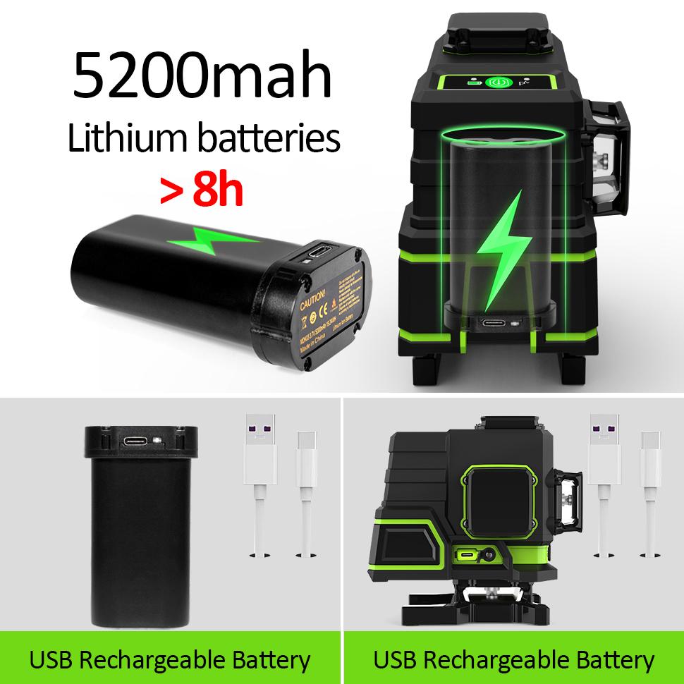 3D 12 Lines Multi-functiona Professional Green Laser Level with Remote Control and Rechargeable Battery